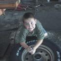 Devin at the shop - helping Daddy