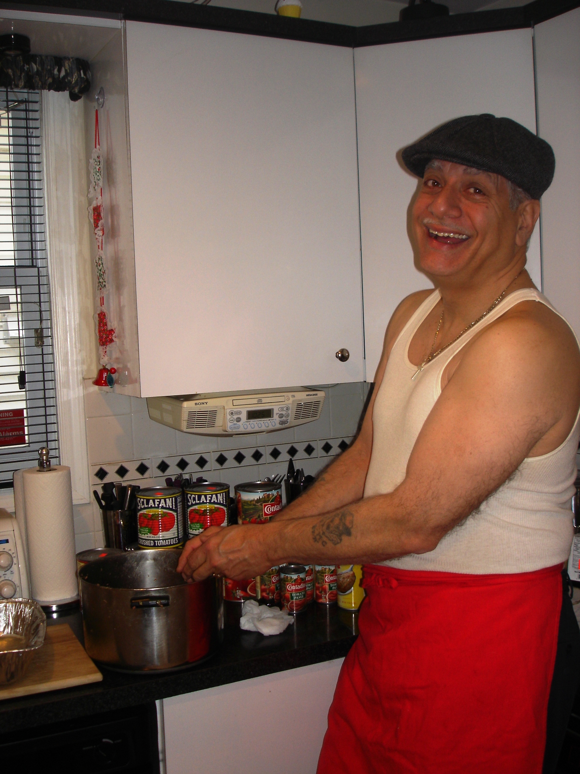 Steve so happy making his sauce ... Jan 2010