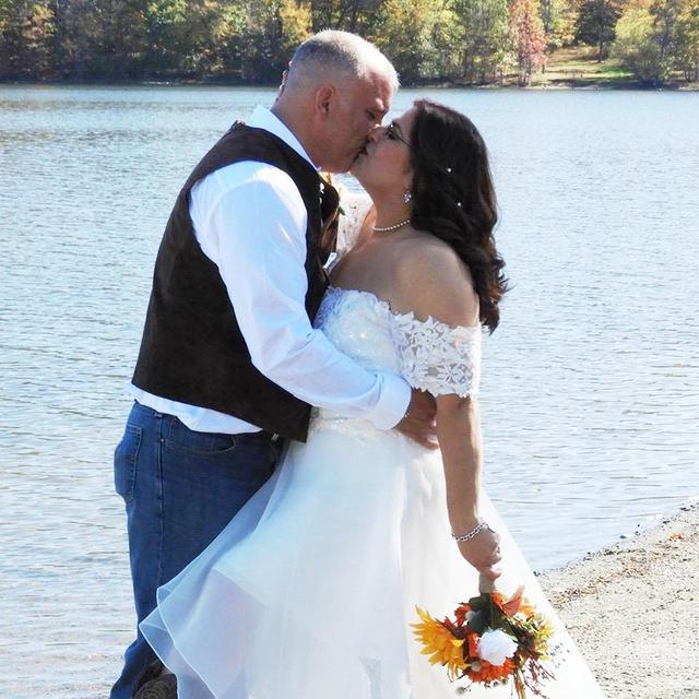 Ginger & Joe by the lake